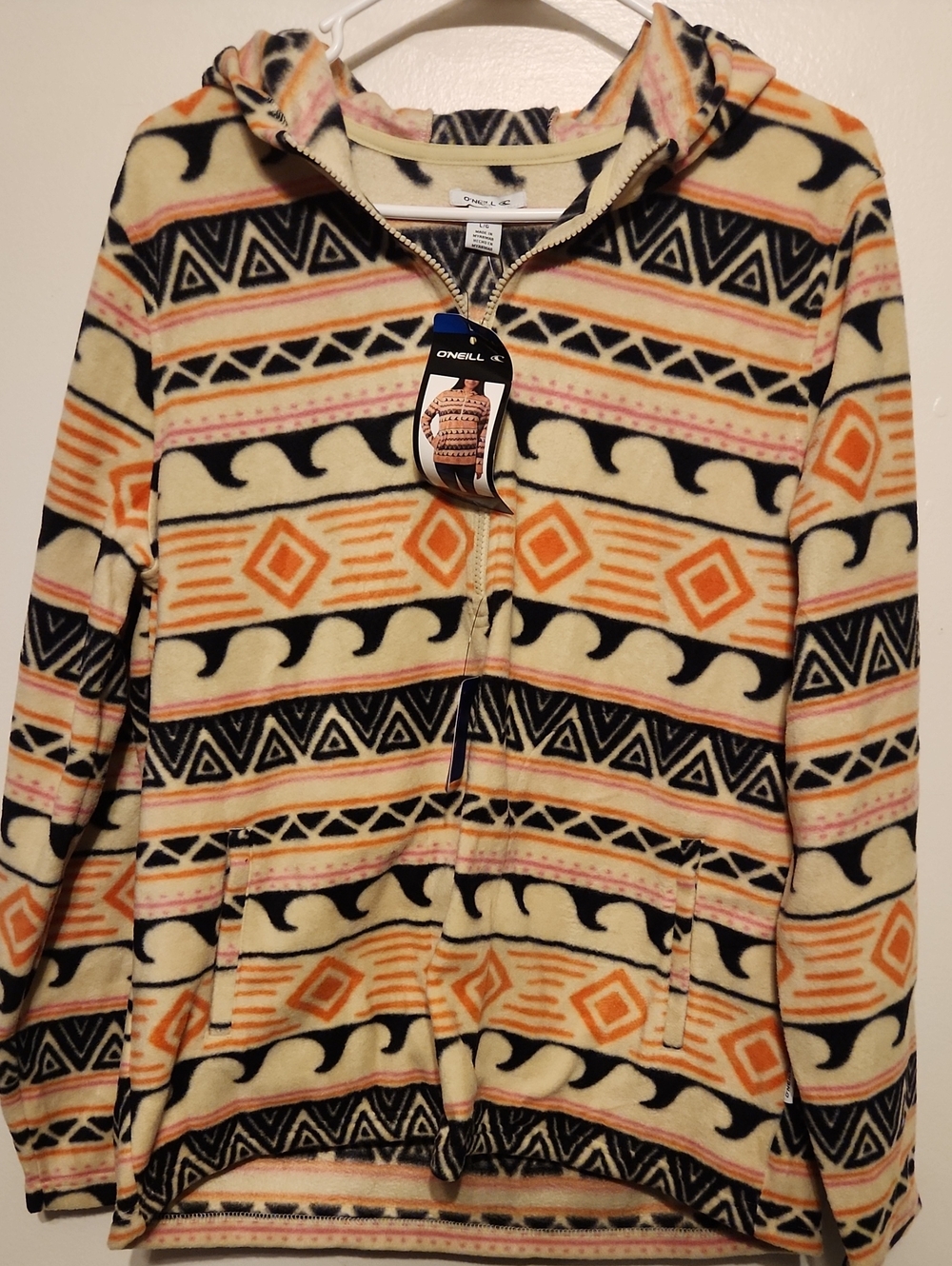 O'Neill Women's Cream, Orange & Black Geometric Zip Hoodie